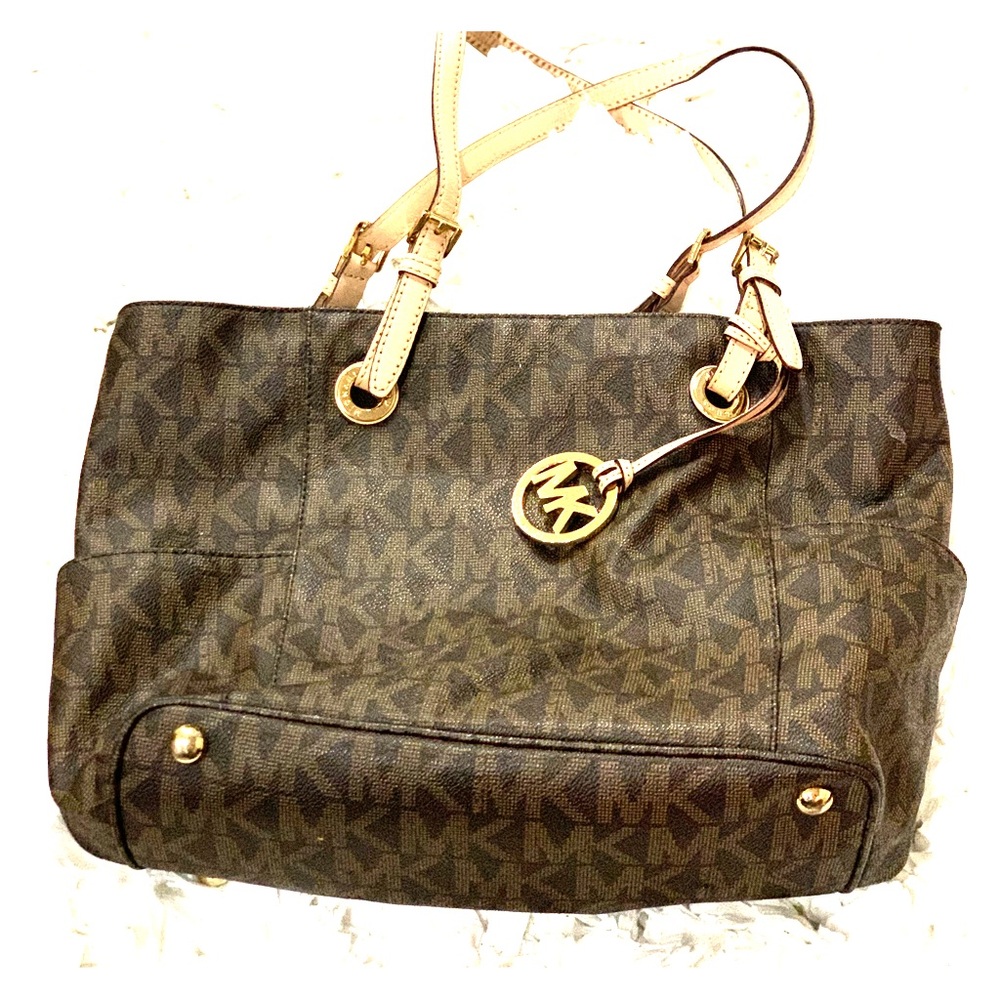 Michael Kors Brown MK logo tote bag